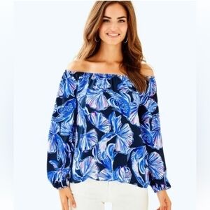 Lilly Pulitzer Blue Floral Off-Shoulder Blouse